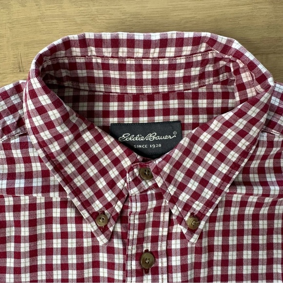 VTG Eddie Bauer 100% Cotton Red Check Button up Shirt Mens L - Picture 3 of 8